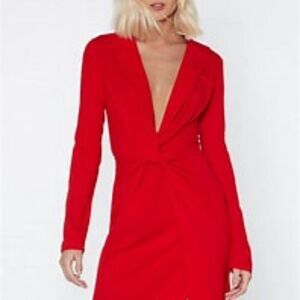Nasty Girl Twist Front Design Red Bodycon Dress in Bright Red Size 6 NWT